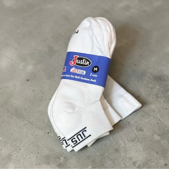 Justin Boots Classic White Men's Socks - 3 Pack medium for sizes 4-9 - Picture 1 of 2